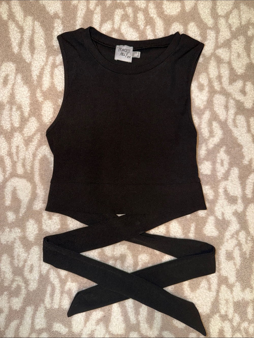 Princess Polly Black Ribbed Wrap Tank with Long Ties